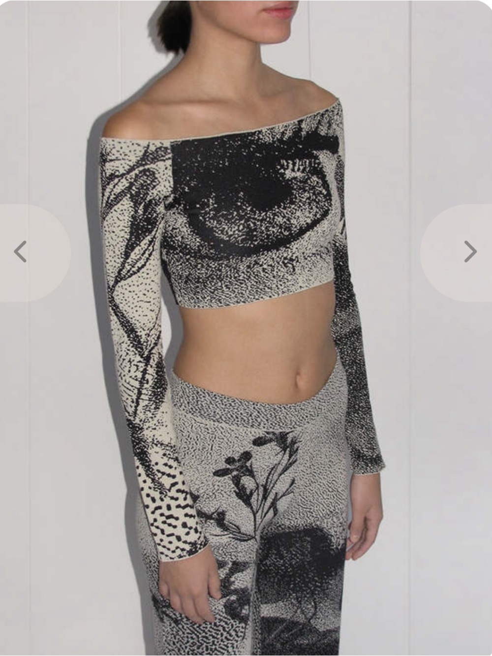 Paloma Wool Black and Cream Off-Shoulder Crop Top